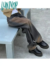 Lunivop Woman Dark Academia Jeans Bf Style Denim All-Match Pants Streetwear Trousers Cargo Retro